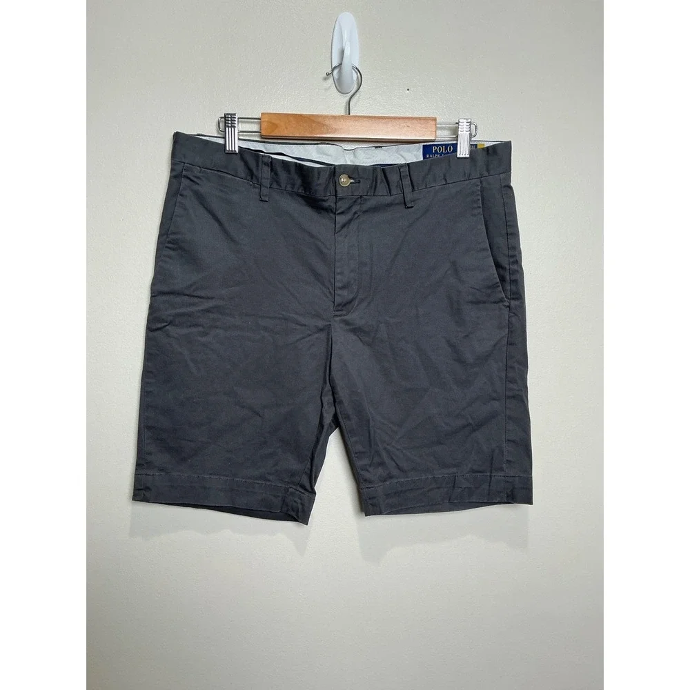 Polo Ralph Lauren Slim Stretch Chino Shorts Men 35 Grey Solid Flat Front Casual